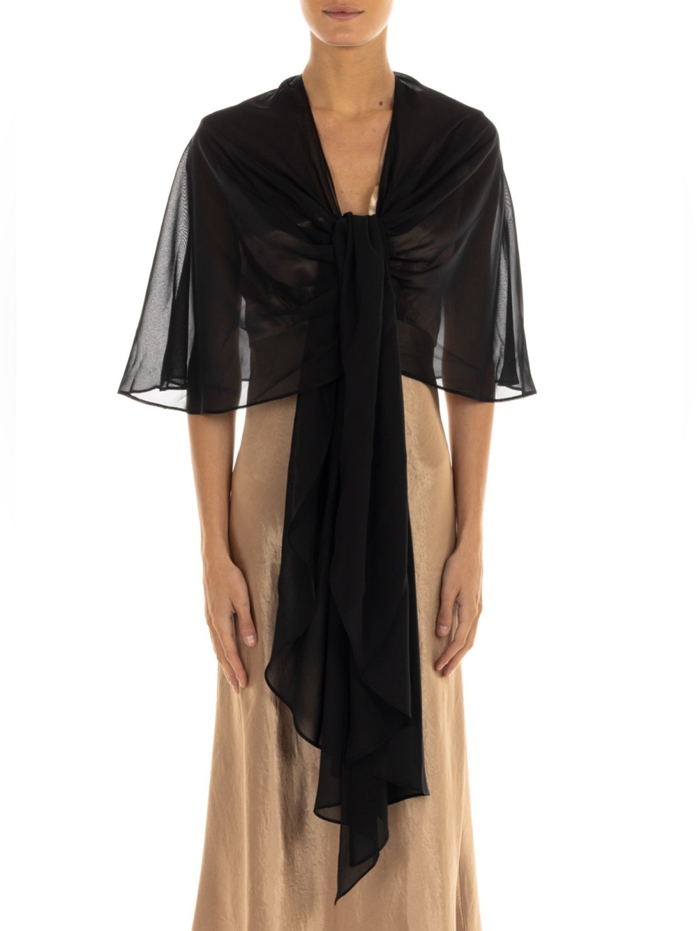 Eliza J Black Sheer Tie-Front Shrug